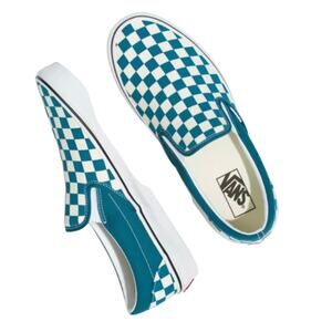 Vans checkerboard Classice slip-on blue coral/true white mens  6 womens size 7.5
